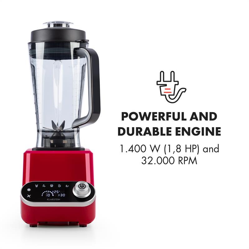 Klarstein Olympus R, stolný mixér, 1400 W, 1,8PS, polievkový mixér s ohrevom, červený – Obrázok 2