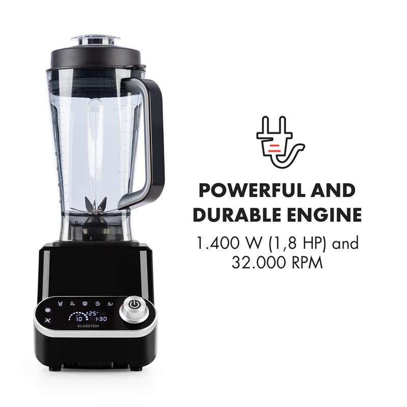 Klarstein Olympus R, stolný mixér, 1400 W, 1,8PS, polievkový mixér s ohrevom, čierny – Obrázok 2