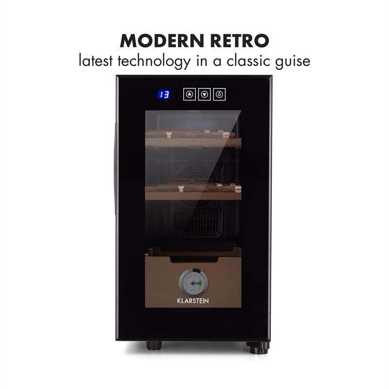 Klarstein El Presidente 23, humidor, 50 W, dotykový, bukové drevo, 23 l, LED, čierny – Obrázok 4