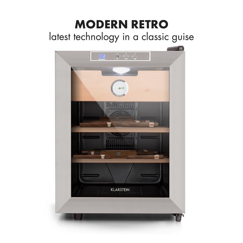Klarstein El Presidente 33, humidor, 50 W, dotykový, bukové drevo, 33 l, LED, čierny/strieborný – Obrázok 4