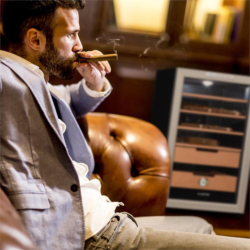 Klarstein El Presidente 65, humidor, 70 W, dotykový, bukové drevo, 65 l, LED, čierny/strieborný