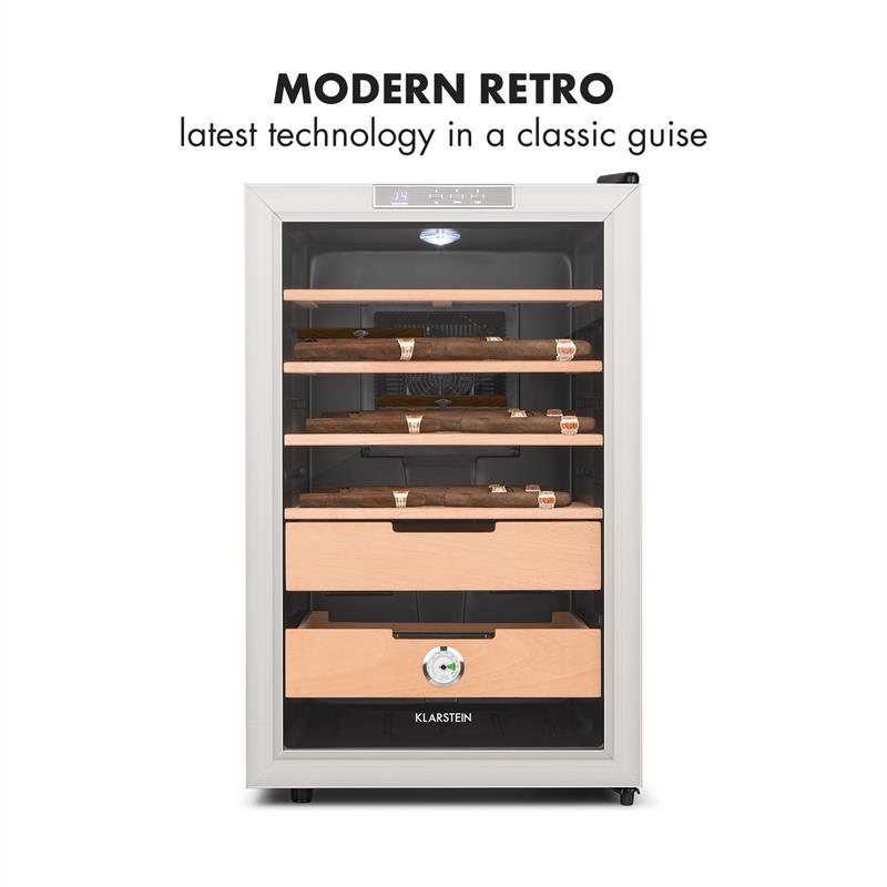 Klarstein El Presidente 65, humidor, 70 W, dotykový, bukové drevo, 65 l, LED, čierny/strieborný – Obrázok 4