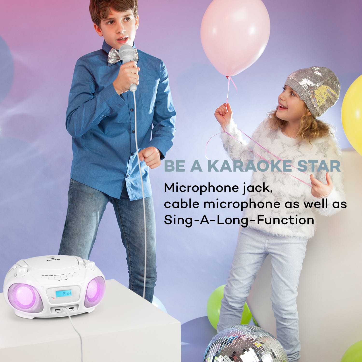 Auna Roadie Sing CD Boombox FM rádio Svetelná show CD prehrávač Mikrofón