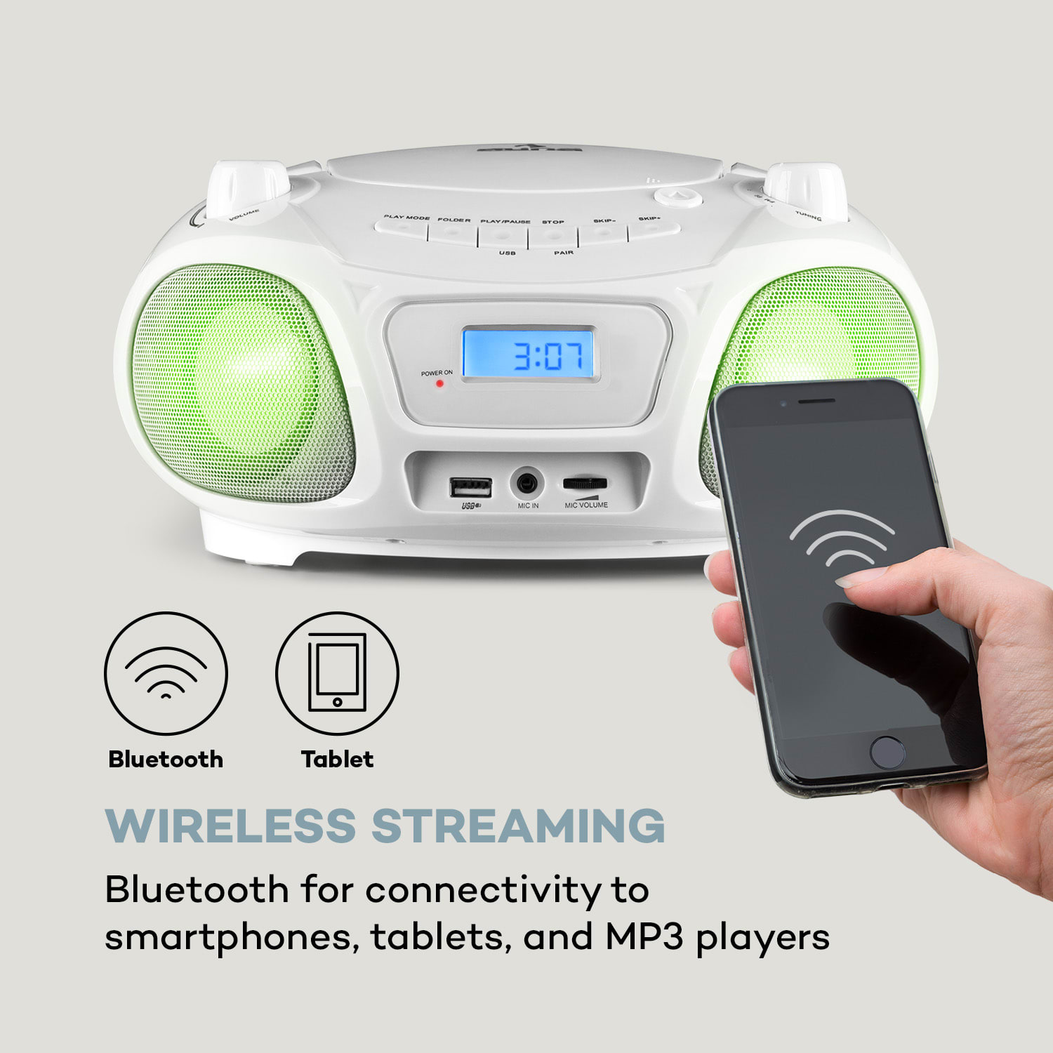Auna Roadie Sing CD Boombox FM rádio Svetelná show CD prehrávač Mikrofón – Obrázok 2