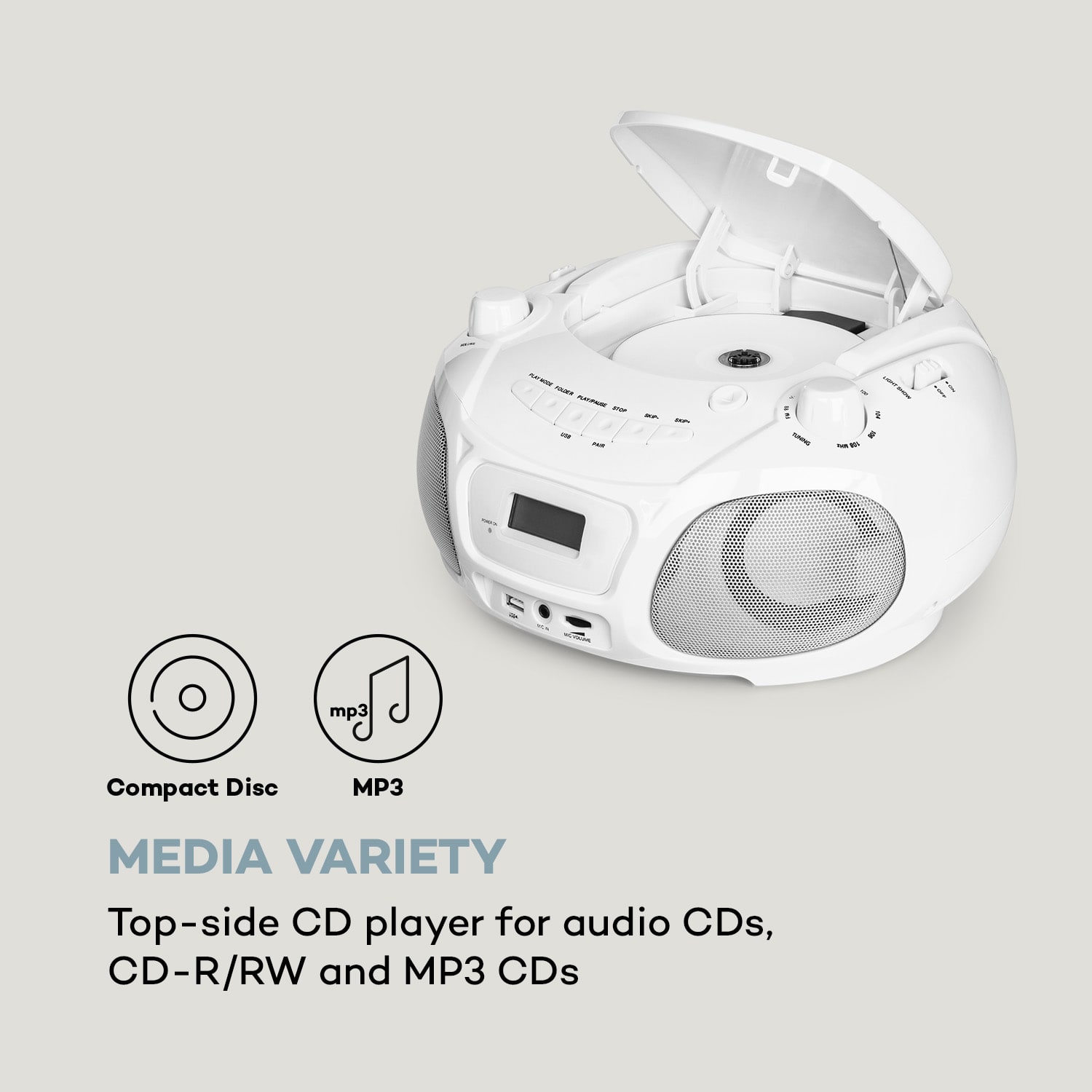 Auna Roadie Sing CD Boombox FM rádio Svetelná show CD prehrávač Mikrofón – Obrázok 4