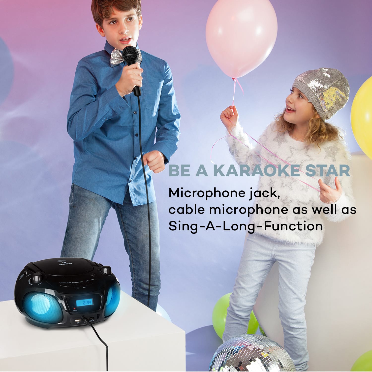 Auna Roadie Sing CD Boombox FM rádio Svetelná show CD prehrávač Mikrofón