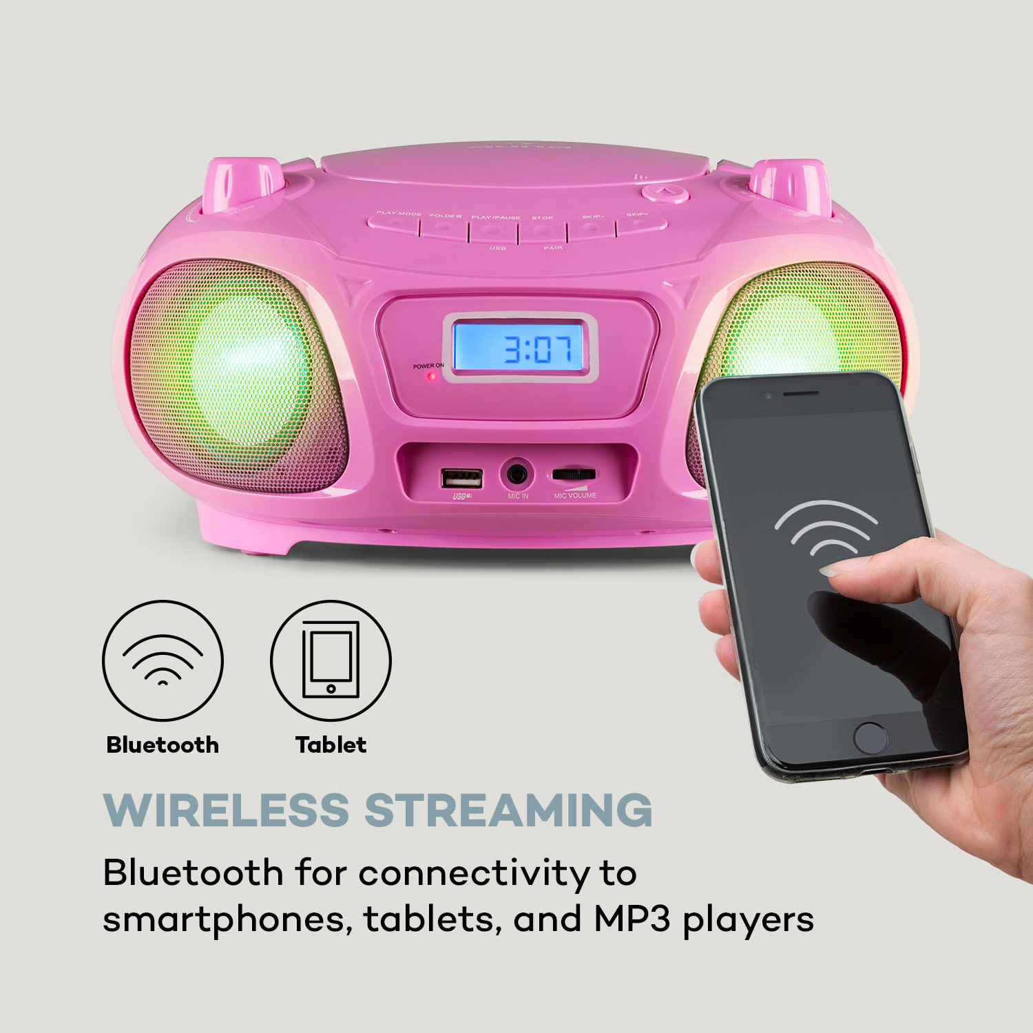Auna Roadie Sing CD Boombox FM rádio Svetelná show CD prehrávač Mikrofón – Obrázok 2