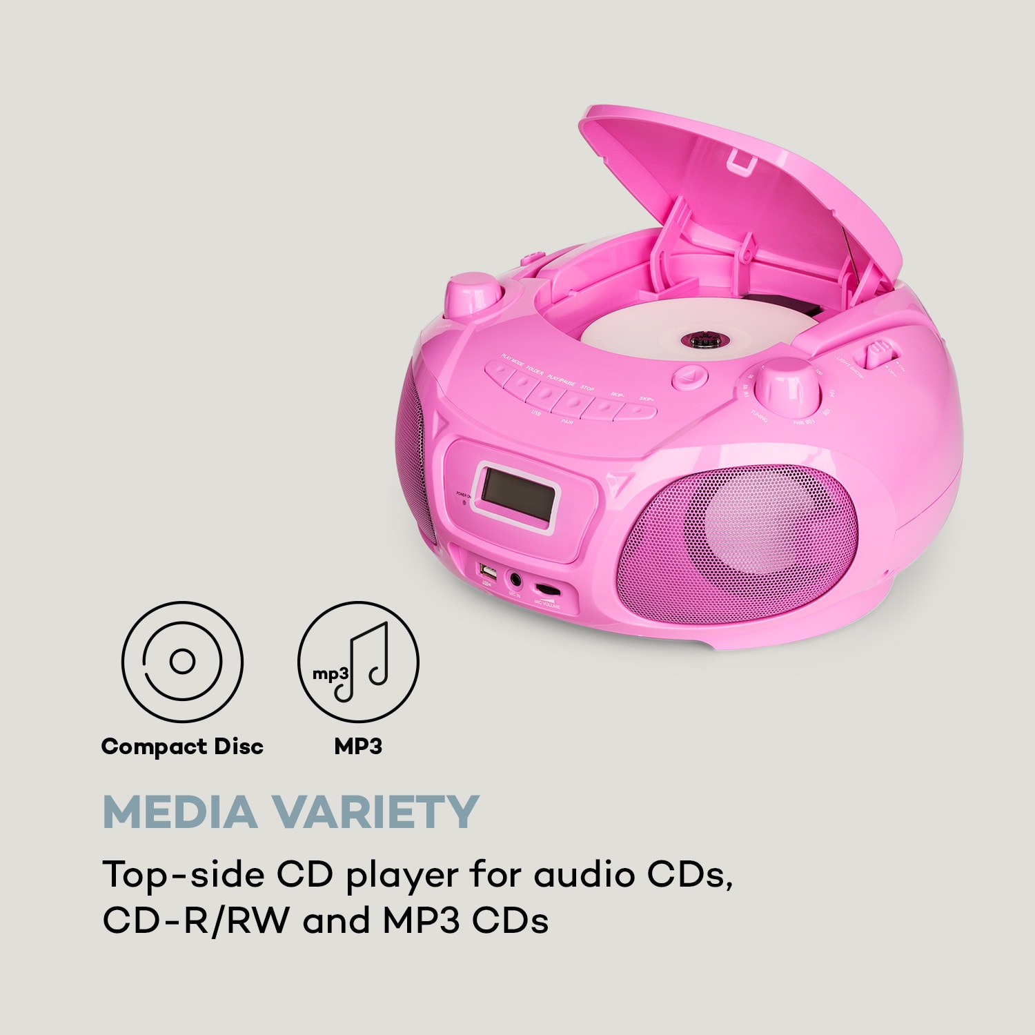 Auna Roadie Sing CD Boombox FM rádio Svetelná show CD prehrávač Mikrofón – Obrázok 4