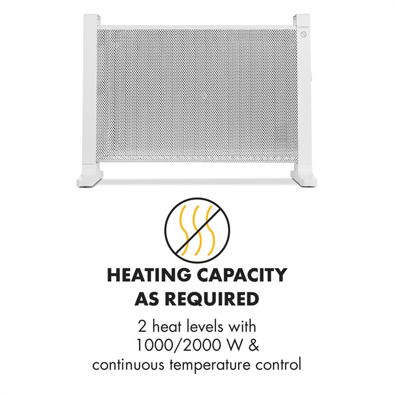 Klarstein HeatPal Mica20, elektrický ohrievač, 2000 W, 2 výkonnostné stupne, biely – Obrázok 2