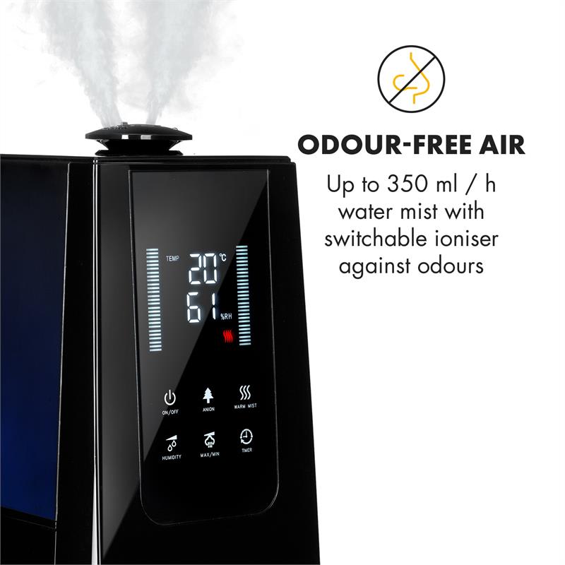 Klarstein VapoAir, zvlhčovač vzduchu, ionizátor, 350 ml/h, 5.5 l nádrž, aróma, diaľkové ovládanie – Obrázok 3