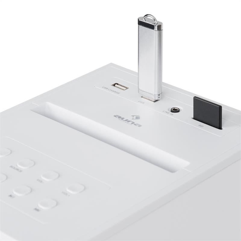 Auna Karaboom CD karaoke zariadenie, bluetooth, MP3, USB nabíjačka, mikrofón, diaľkové ovládanie, biela farba – Obrázok 5