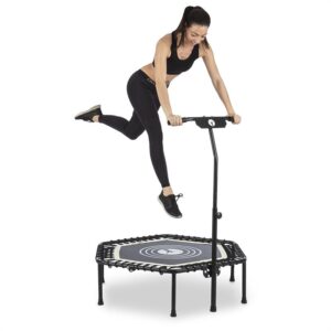 KLARFIT Jumpanatic, fitness trampolína, 102 cm Ø, rukoväť, sklápacia, biela