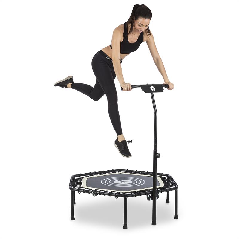 KLARFIT Jumpanatic, fitness trampolína, 102 cm Ø, rukoväť, sklápacia, biela