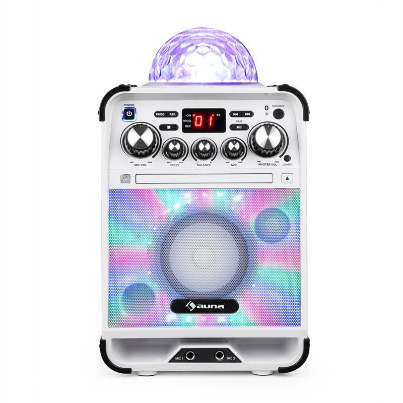 Auna Rockstar LED, karaoke systém, CD prehrávač, bluetooth, AUX, 2 x 6,3 mm, biely – Obrázok 2