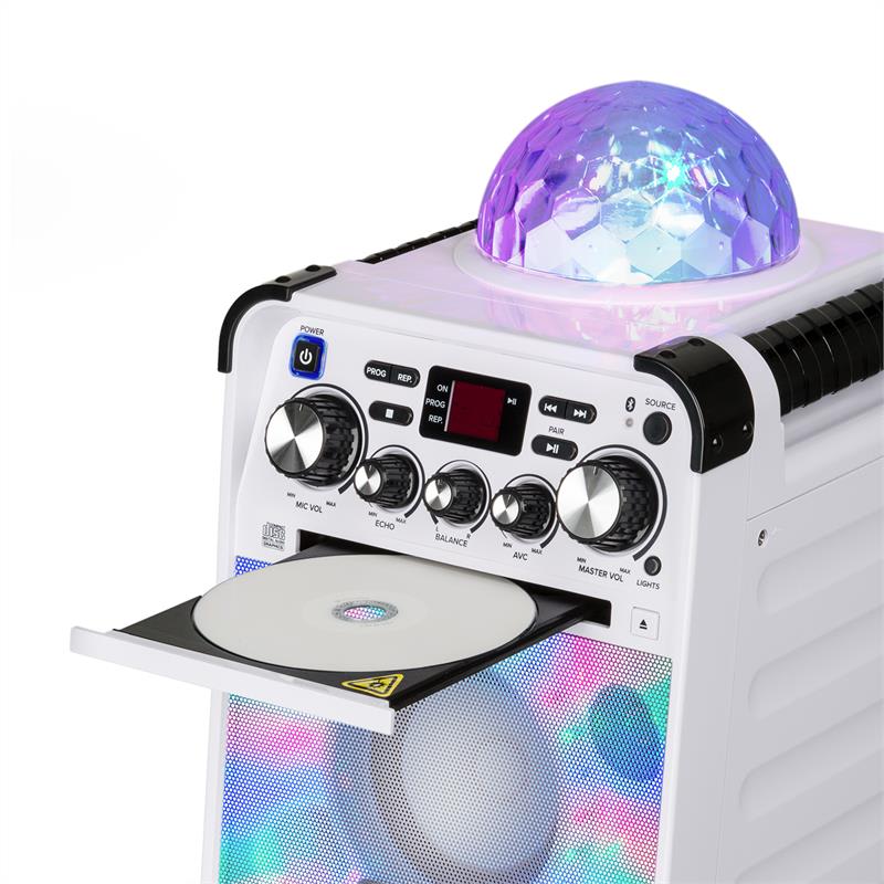 Auna Rockstar LED, karaoke systém, CD prehrávač, bluetooth, AUX, 2 x 6,3 mm, biely – Obrázok 3