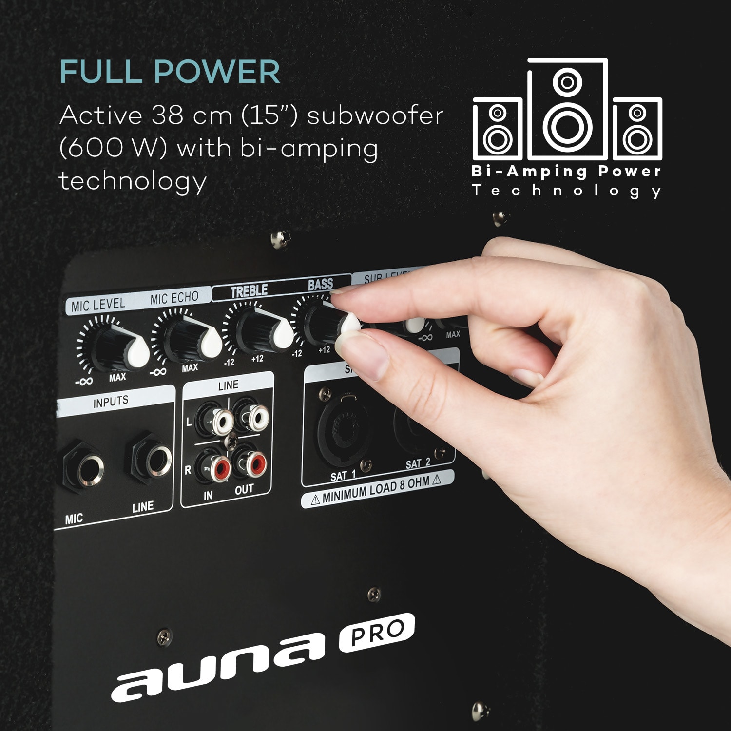 Auna Pro Cube 1512, 2.1 aktívna PA sada, 1200 W, 15" subwoofer, 2 x 12" reproduktor – Obrázok 2