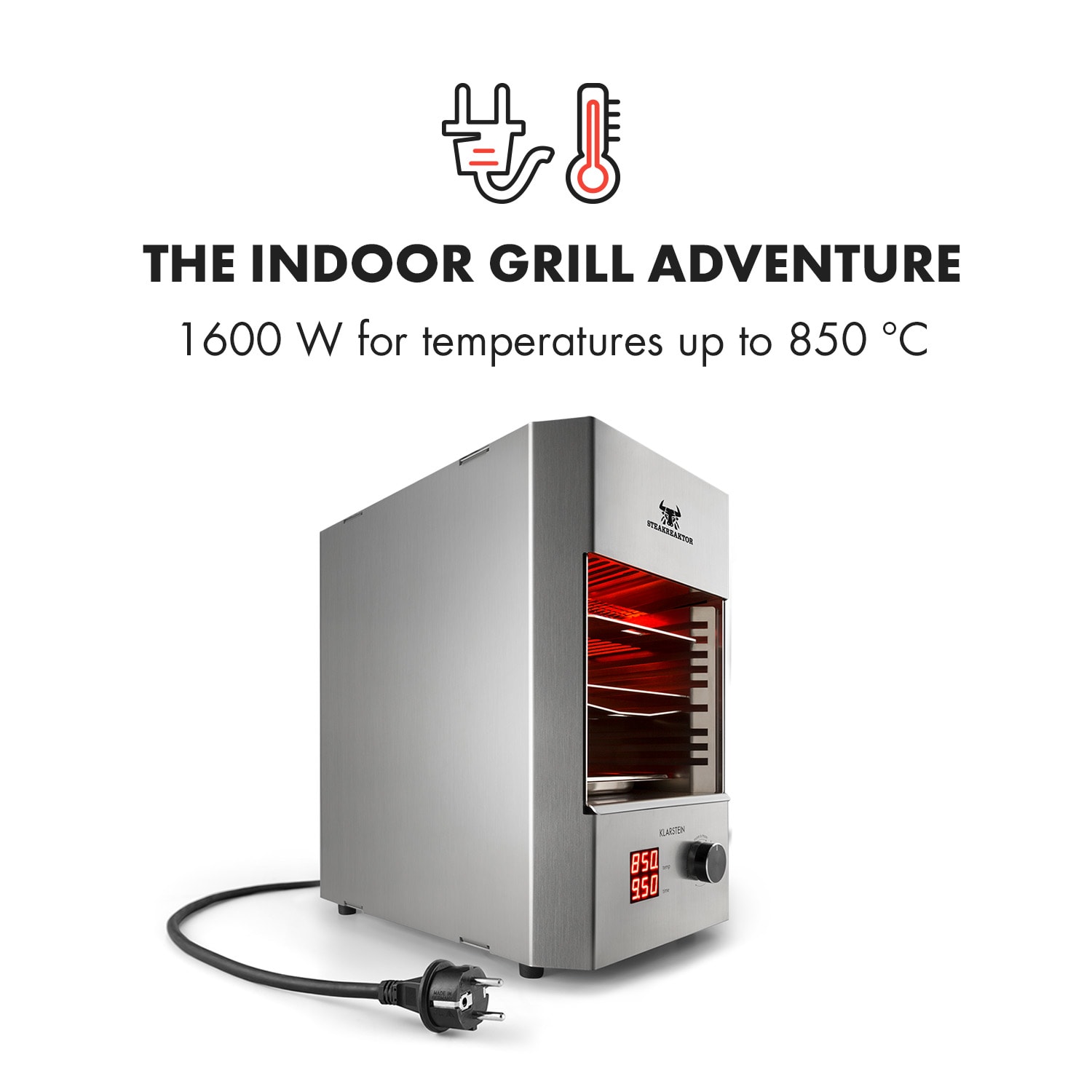 Klarstein Steakreaktor 2.0 – Stainless Steel Edition, interiérový gril, 1600 W, 850 °C – Obrázok 2
