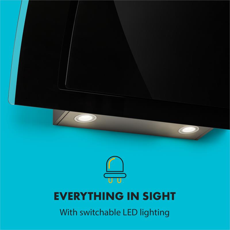 Klarstein Sabia 90, digestor, 90 cm, nástenný, 600 m³/h, LED, čierny – Obrázok 4