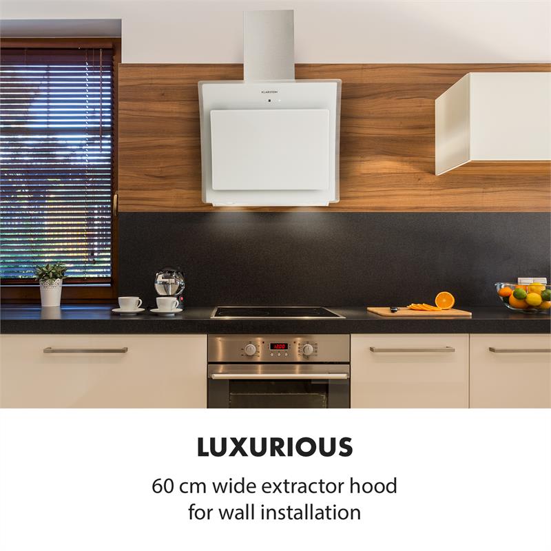 Klarstein Sabia 60, digestor, 60 cm, 600 m³/h, LED, 3 úrovne výkonu, biely