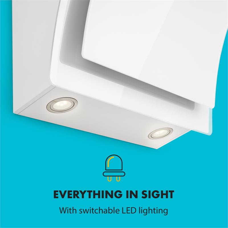 Klarstein Sabia 60, digestor, 60 cm, 600 m³/h, LED, 3 úrovne výkonu, biely – Obrázok 4