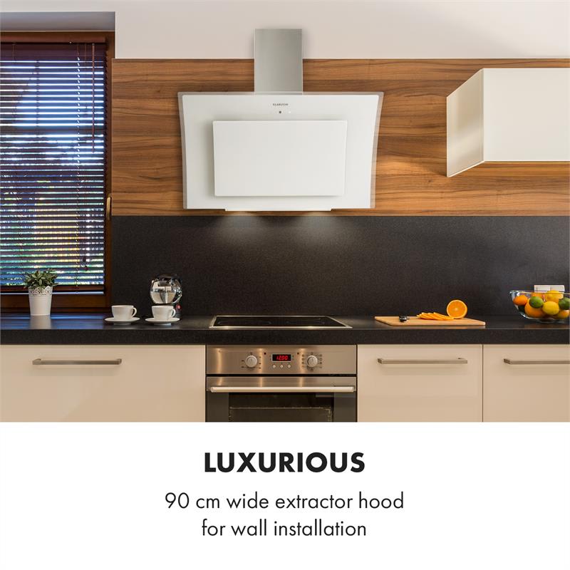 Klarstein Sabia 90, digestor, 90 cm, nástenný, 600 m³/h, LED, biely
