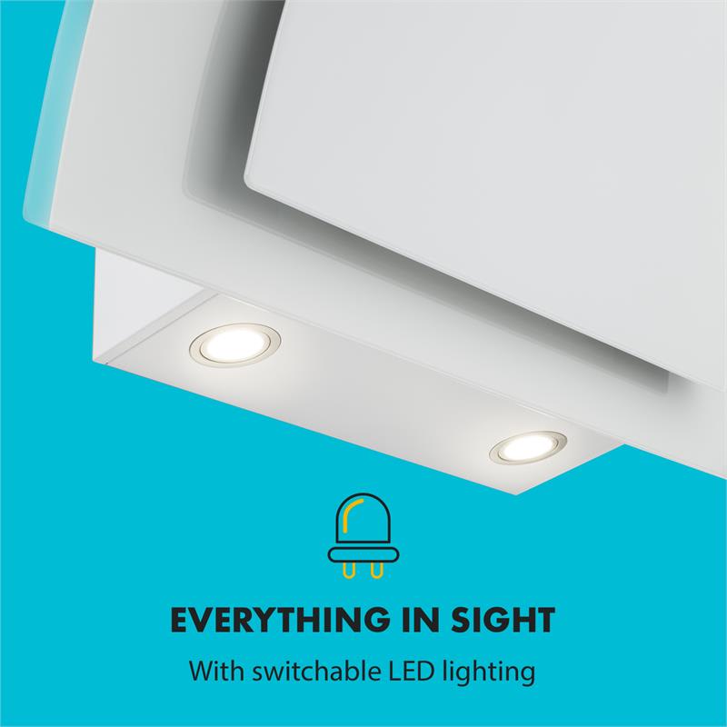 Klarstein Sabia 90, digestor, 90 cm, nástenný, 600 m³/h, LED, biely – Obrázok 4