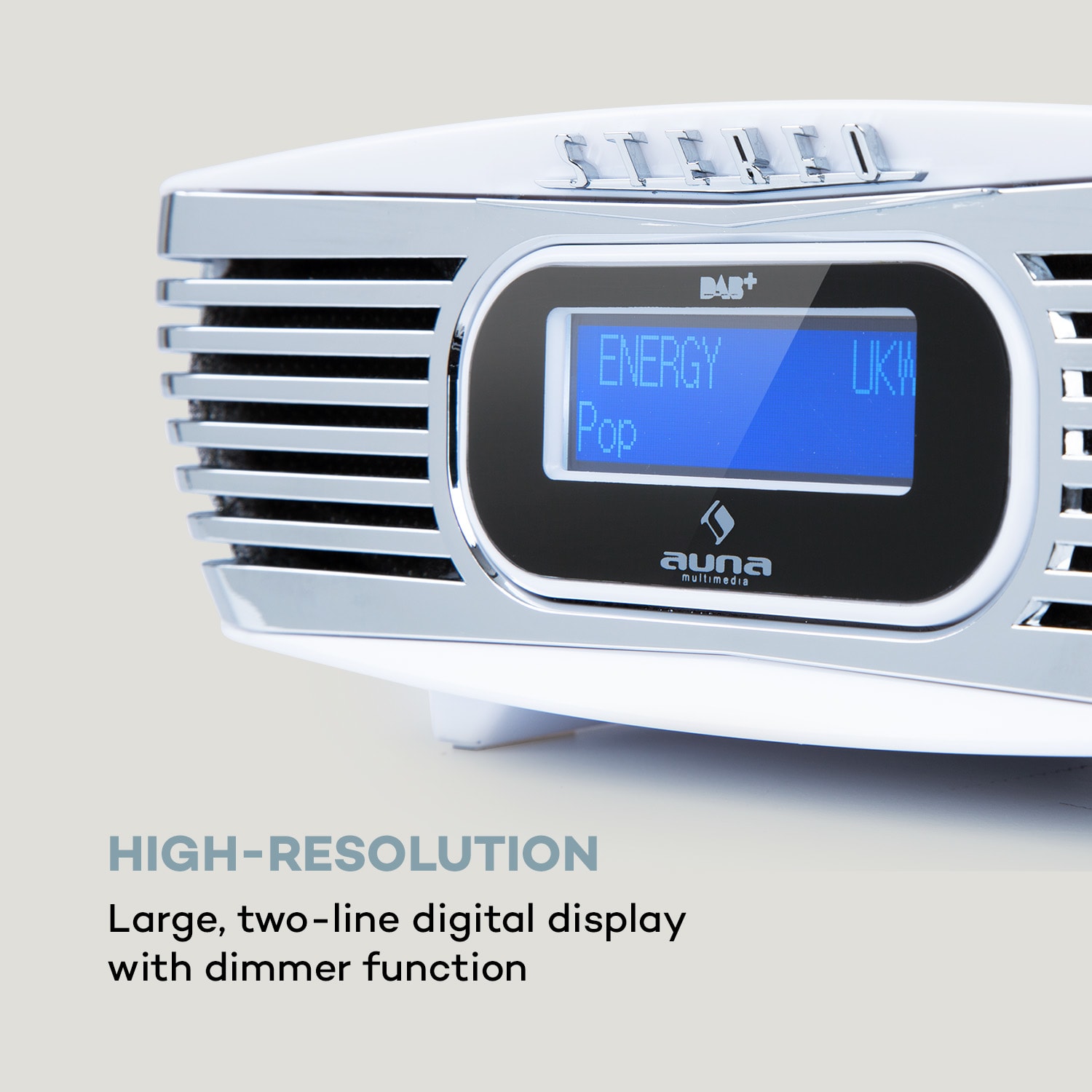 Auna Dreamee DAB+, rádiobudík, CD prehrávač, DAB+/FM, CD-R/RW/MP3, AUX, retro, biely – Obrázok 4