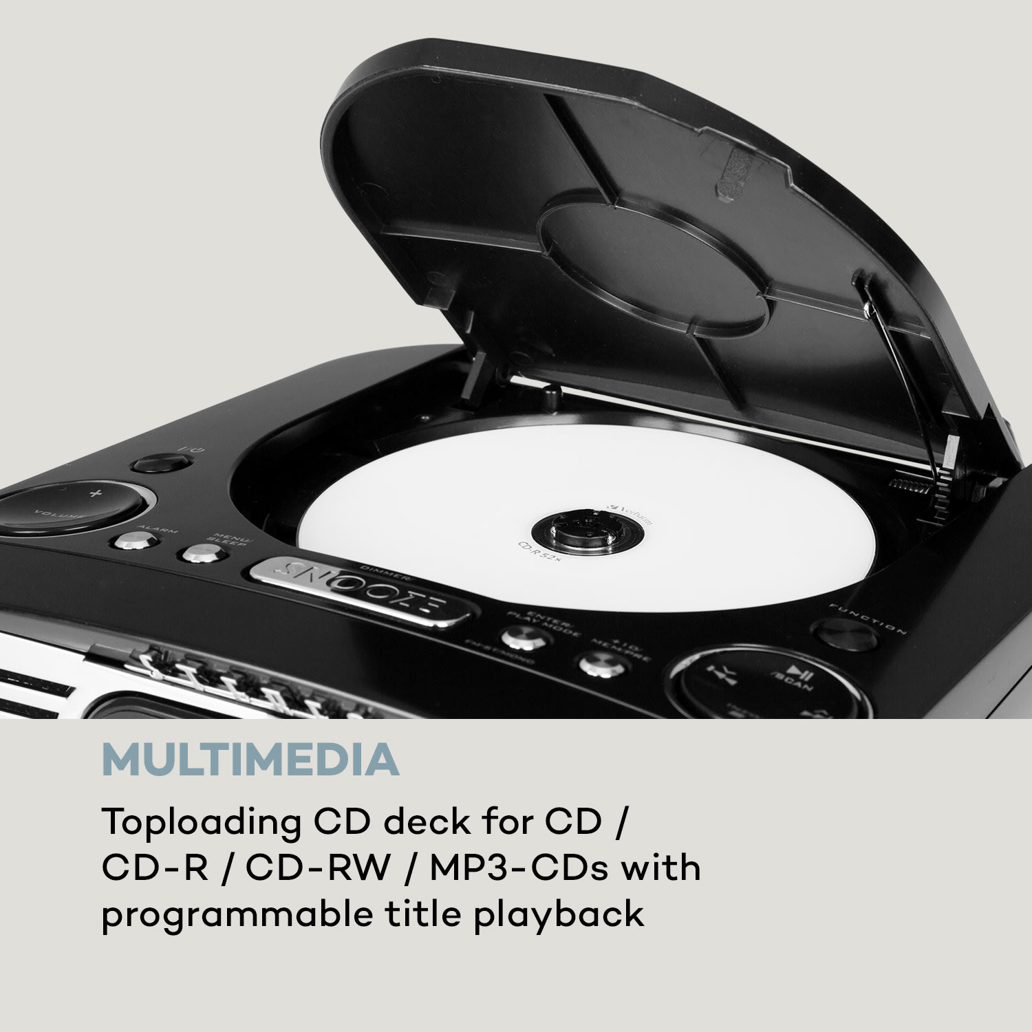 Auna Dreamee DAB+, rádiobudík, CD prehrávač, DAB+/FM, CD-R/RW/MP3, AUX, retro, čierny – Obrázok 3