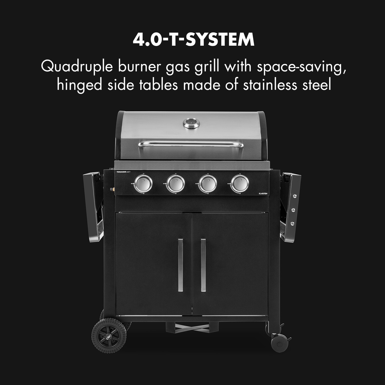 Klarstein Tomahawk 4.0 T, plynový gril, 4 x 3.2 kW horáky, 63 x 39 cm grilovacia plocha, ušľachtilá oceľ – Obrázok 2