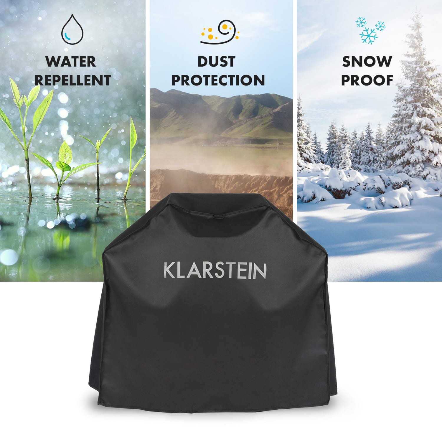 Klarstein Tomahawk 3.0 Cover, ochranný kryt na plynový gril, 600D plátno, 30/70 % PE/PVC, čierny – Obrázok 3