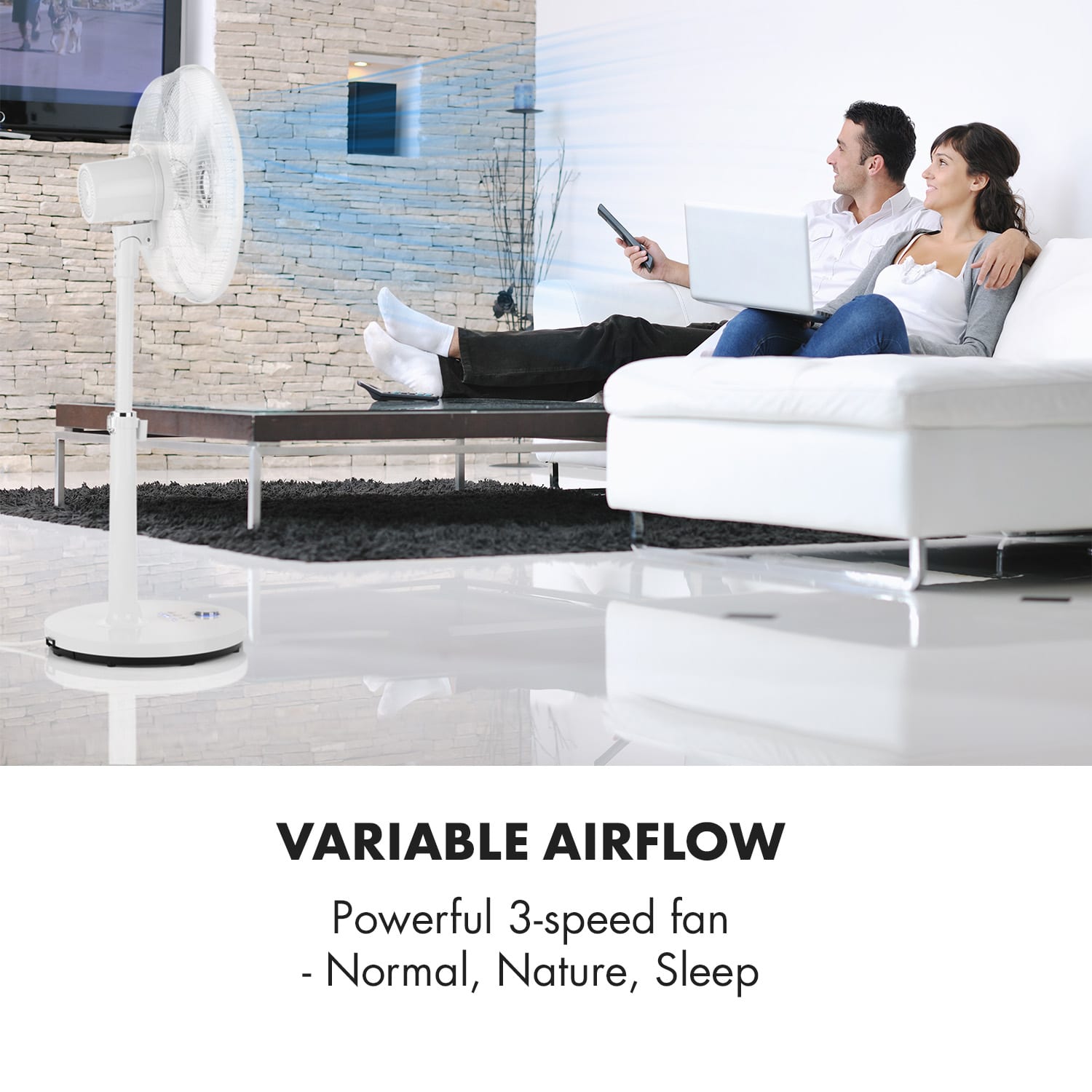 Klarstein Clear Stream, stojanový ventilátor, 16" (40 cm), 28 W, 3120 m³/h, oscilácia 90°, biely – Obrázok 3