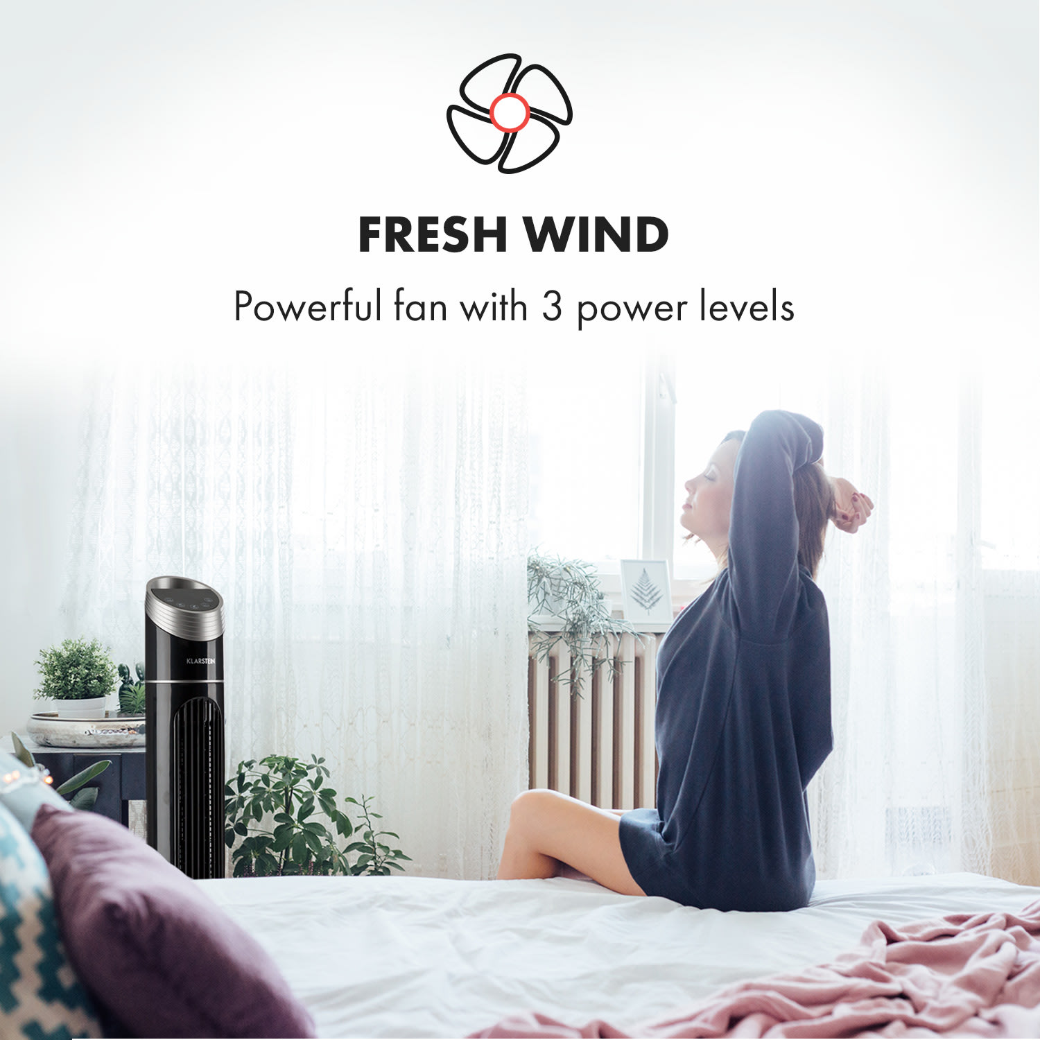 Klarstein Sky High, stĺpový ventilátor, 40 W, 276 m³/h, 75° oscilácia, 3 režimy, čierny – Obrázok 3