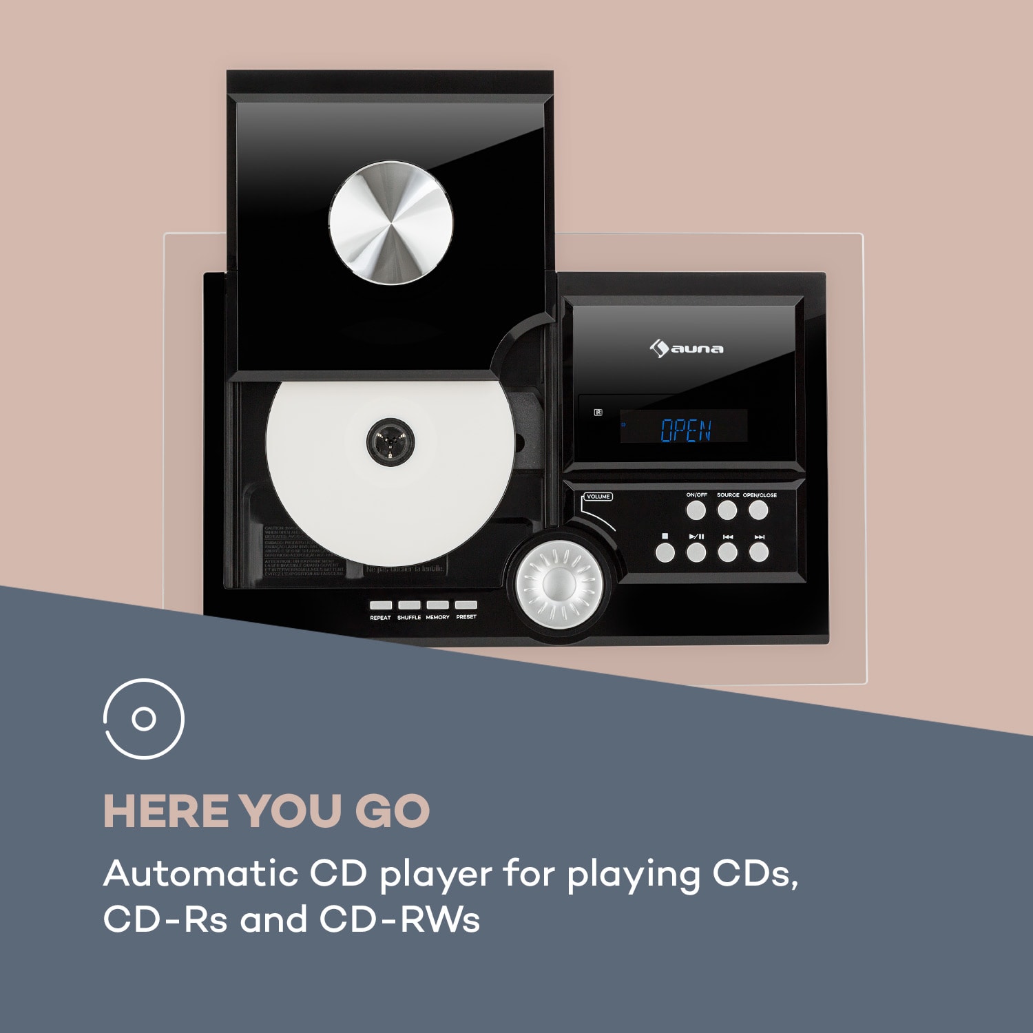 Auna Stereosonic, stereo systém, nástenná montáž, CD prehrávač, USB, BT, čierny – Obrázok 5
