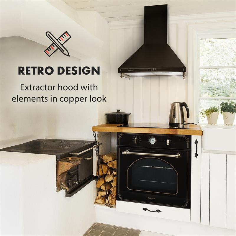 Klarstein Victoria, digestor, retro dizajn, 600m³/h, 2 LED lampy, čierna farba – Obrázok 2