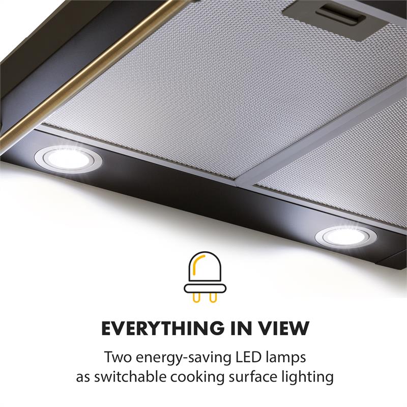 Klarstein Victoria, digestor, retro dizajn, 600m³/h, 2 LED lampy, čierna farba – Obrázok 4