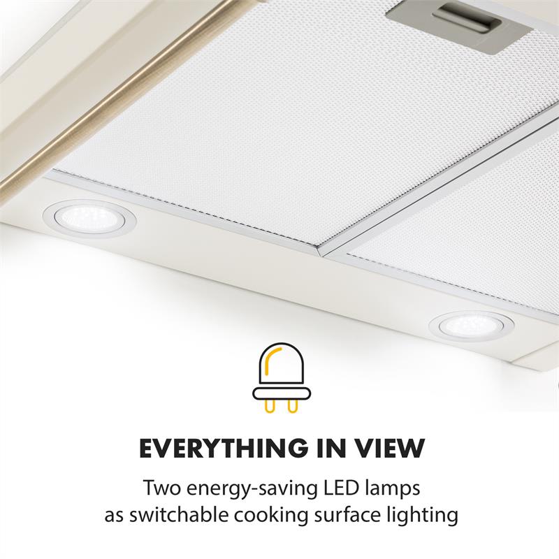 Klarstein Victoria, digestor, retro dizajn, 600m³/h, 2 LED lampy, slonia kosť – Obrázok 4