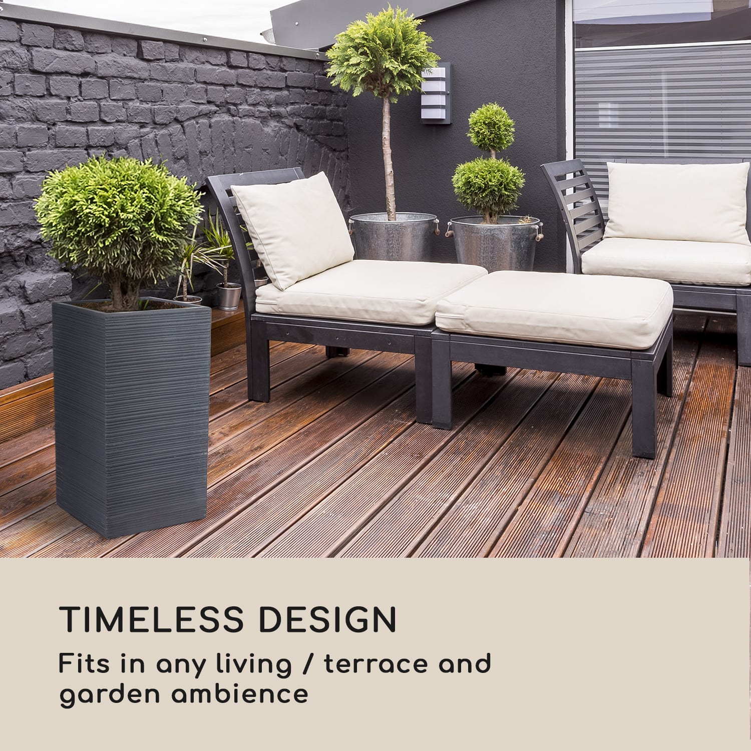 Blumfeldt Luxflor, kvetináč, 35 x 65 x 35 cm, sklolaminát, do interiéru aj exteriéru, tmavosivý