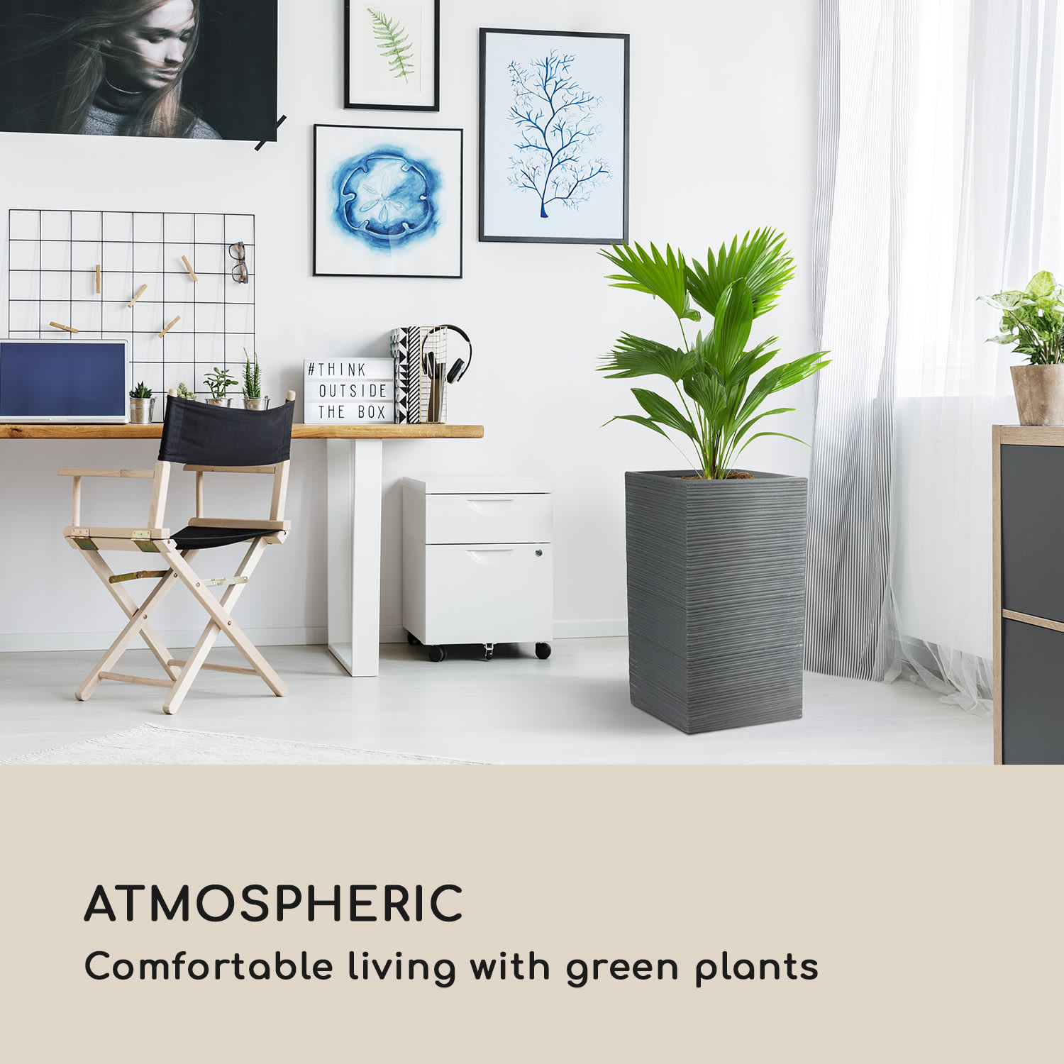 Blumfeldt Luxflor, kvetináč, 35 x 65 x 35 cm, sklolaminát, do interiéru aj exteriéru, tmavosivý – Obrázok 2