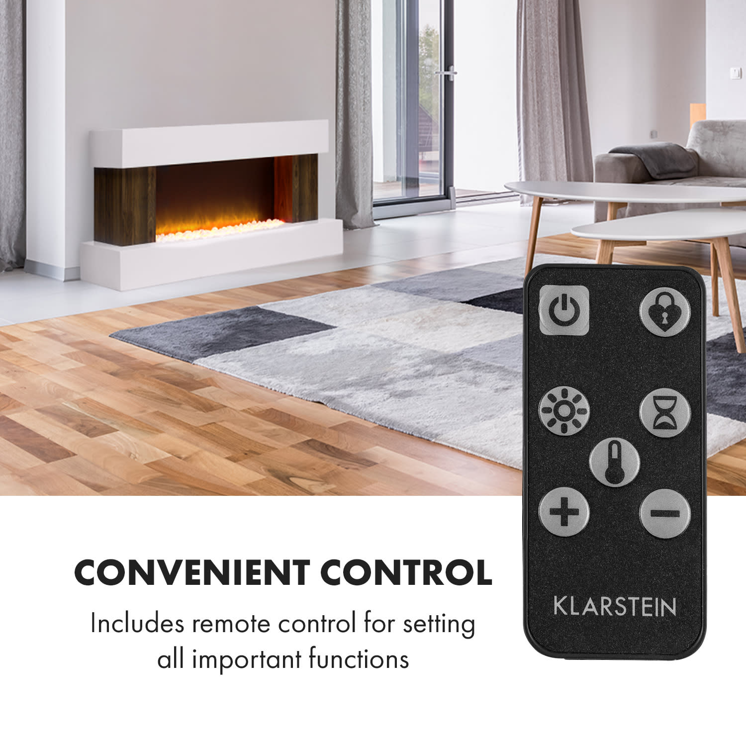 Klarstein Albertville, elektrický krb, 1000/2000 W, InstaFire, diaľkový ovládač, biely – Obrázok 3