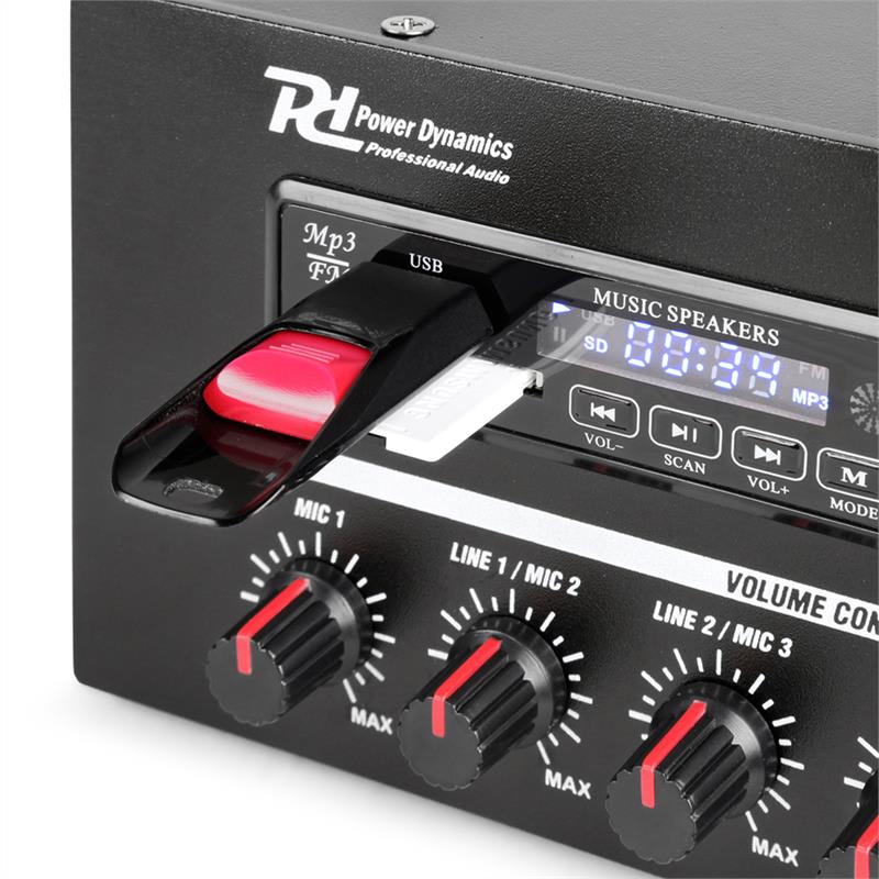 Power Dynamics PBA120, 100 V zosilňovač, 120 W, USB/SD, MP3, bluetooth – Obrázok 3