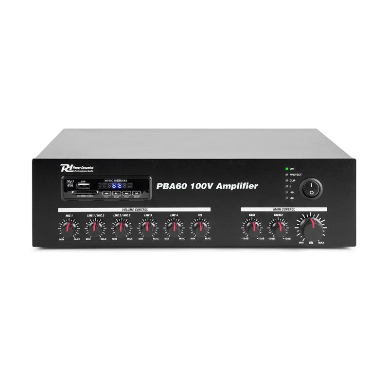 Power Dynamics PBA60, 100 V zosilňovač, 60 W, USB/SD port, MP3, bluetooth