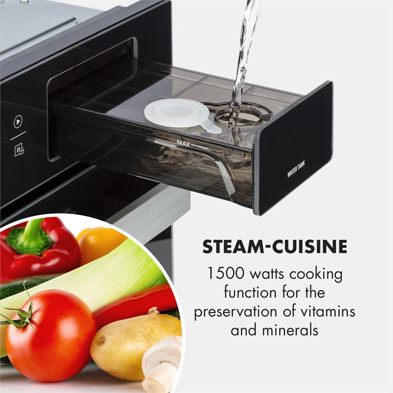 Klarstein Luminance Steam, vstavaná mikrovlnná rúra, 34 l, mikrovlnná rúra: 900 W, čierna – Obrázok 5