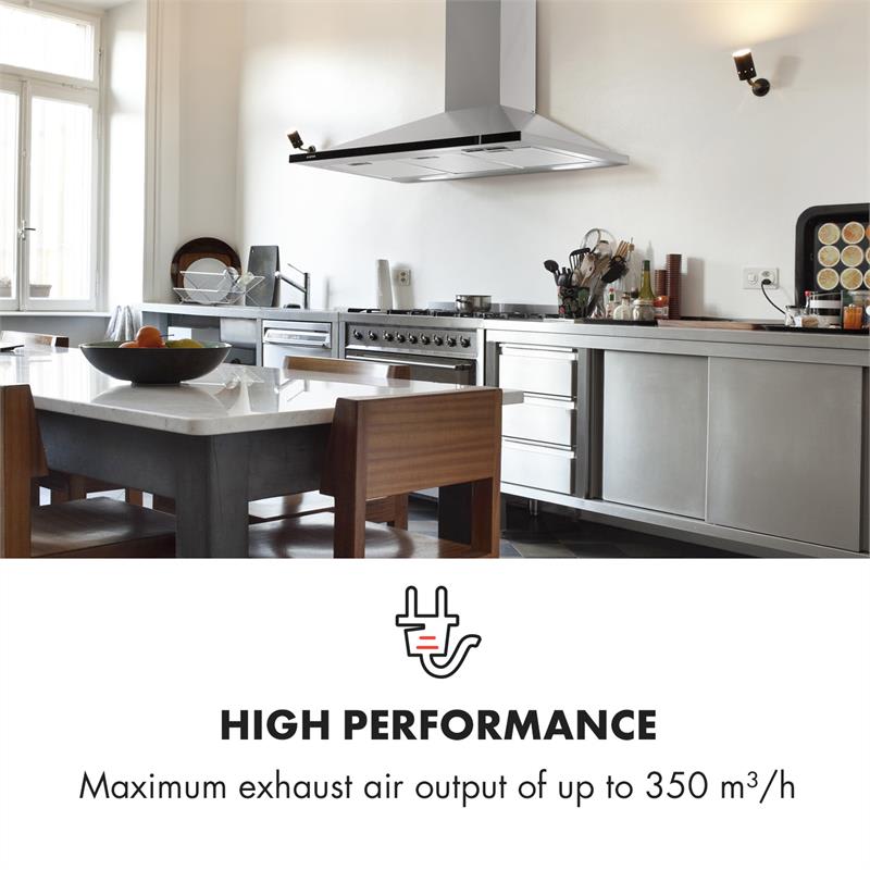 Klarstein Galina 90, digestor, 90 cm, 350 m³/h, LED, ušľachtilá oceľ, akrylové sklo