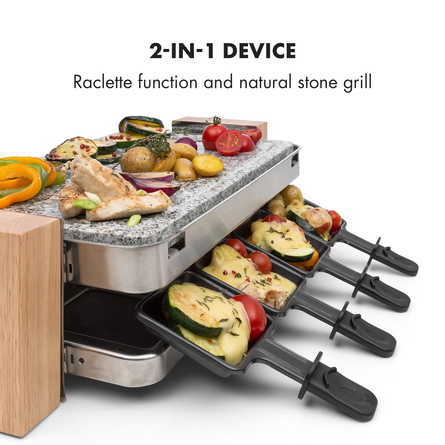 Klarstein Prime-Rib, raclette gril, 1500 W, platňa z prírodného kameňa, konštrukcia z nehrdzavejúcej ocele – Obrázok 3