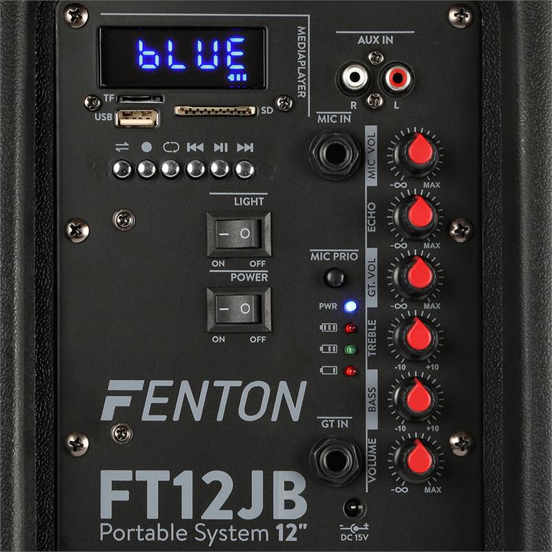Fenton FT12JB, aktívny reproduktor, 12", 700 W, BT/USB/SD/MP3/AUX-In, LED, jellyball, akumulátor – Obrázok 3
