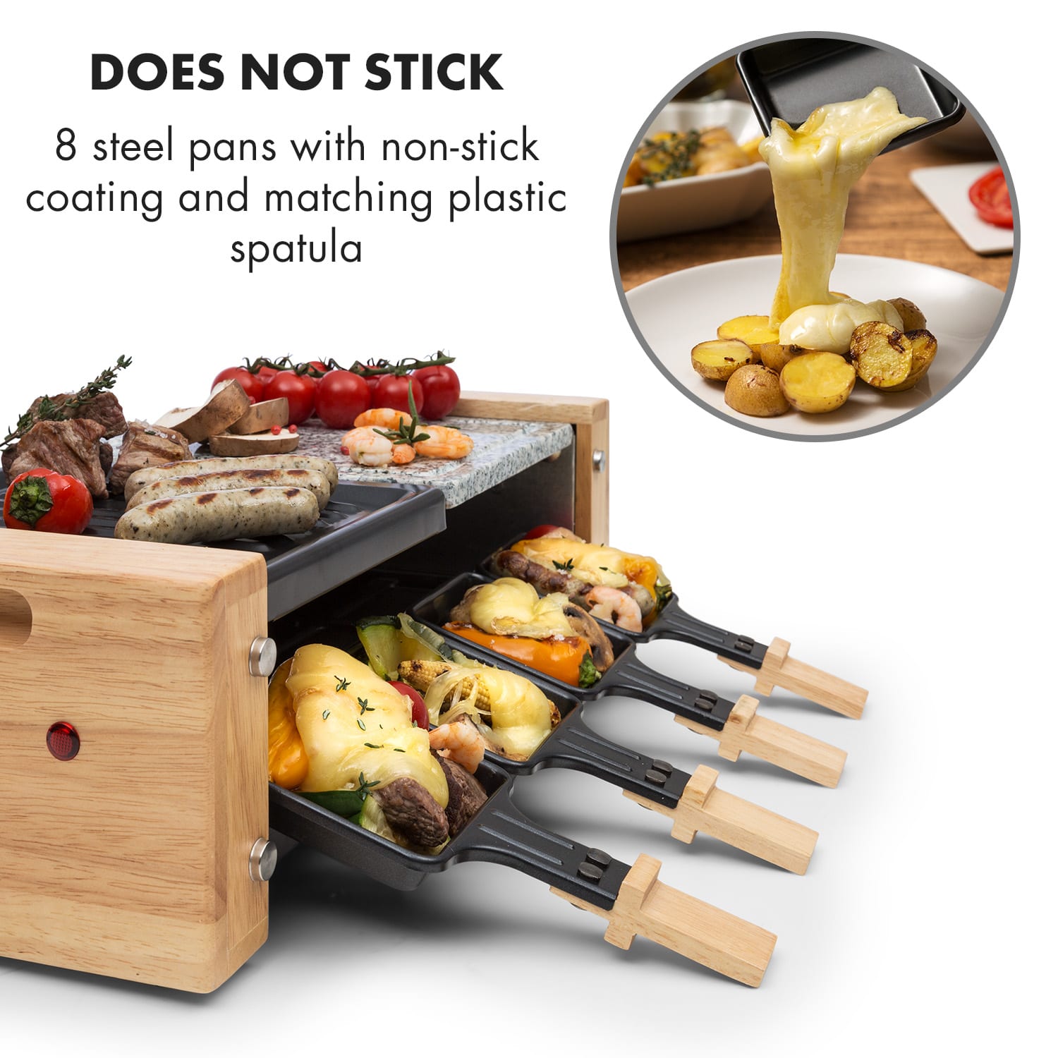 Klarstein Chateaubriand Nuovo, raclette gril, 1200 W, grilovacia platňa, hliník/kameň, pre 8 osôb – Obrázok 3