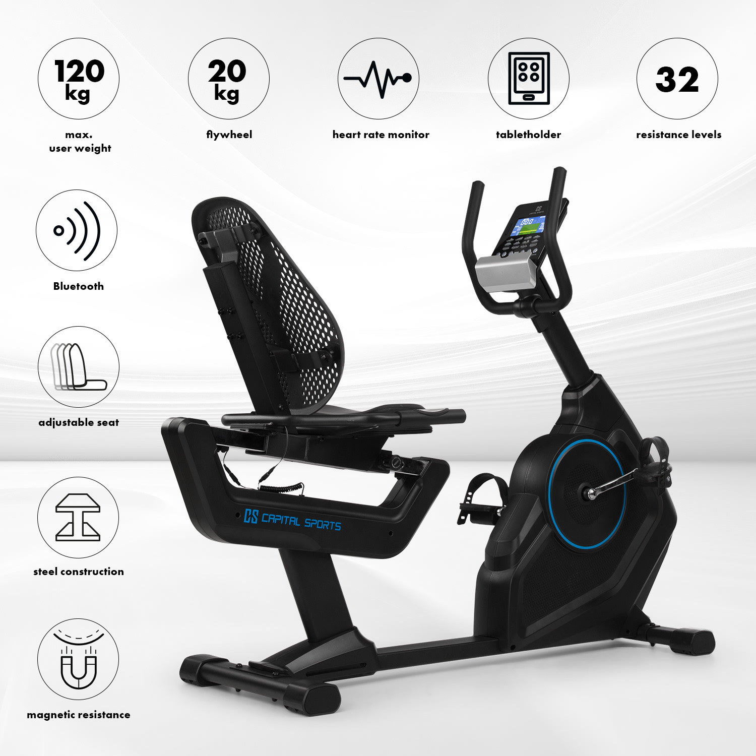Capital Sports Evo Deluxe, kardio bicykel, bluetooth, aplikácia, 20 kg zotrvačník