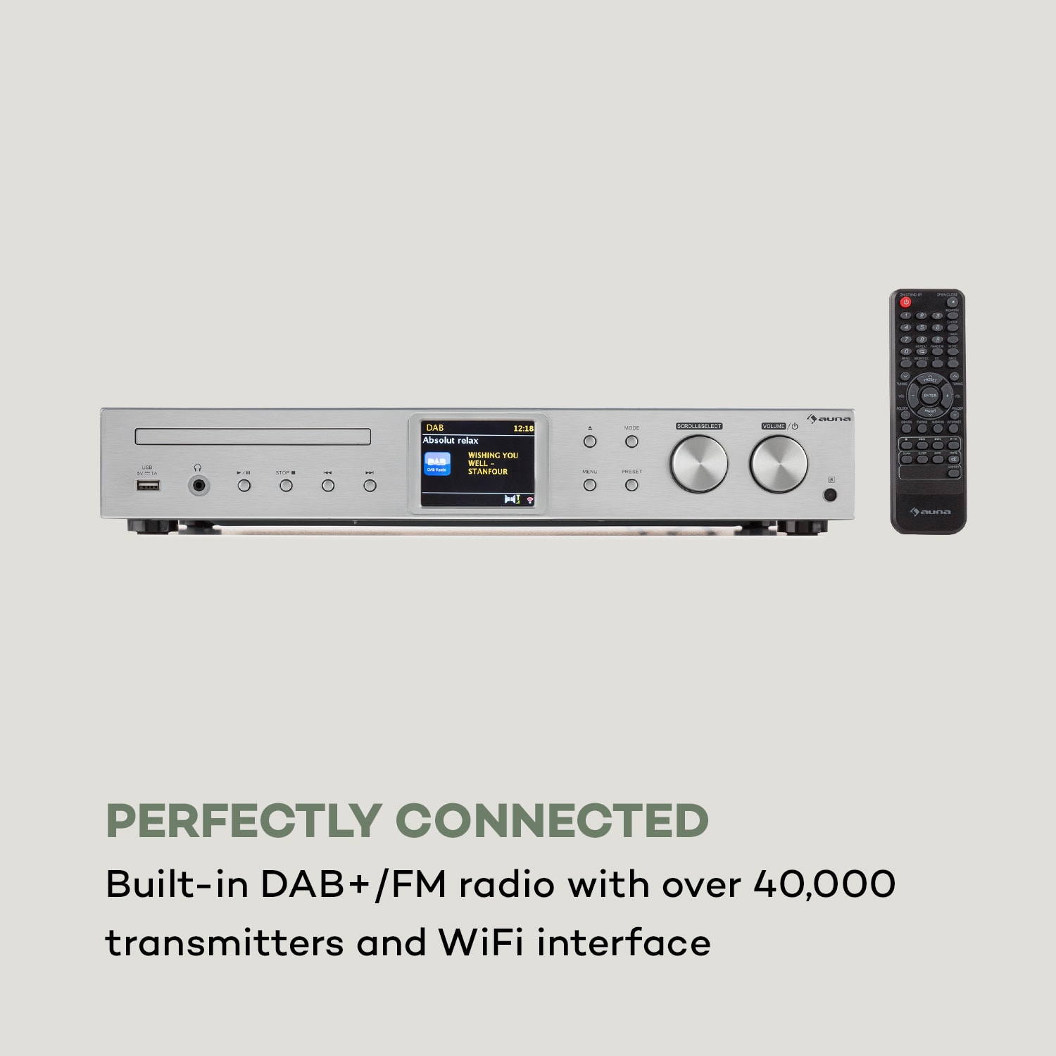 Auna iTuner CD, HiFi receiver, internetové/DAB+/FM rádio, CD prehrávač, WiFi, strieborný – Obrázok 2