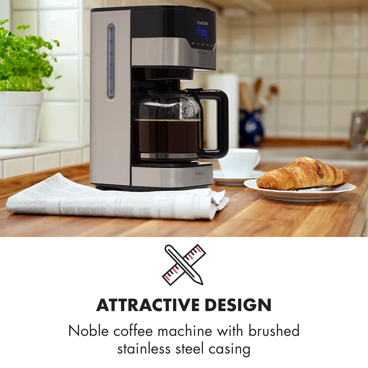 Klarstein Arabica 1.5, kávovar, 1.5 l, EasyTouch Control, strieborný/čierny
