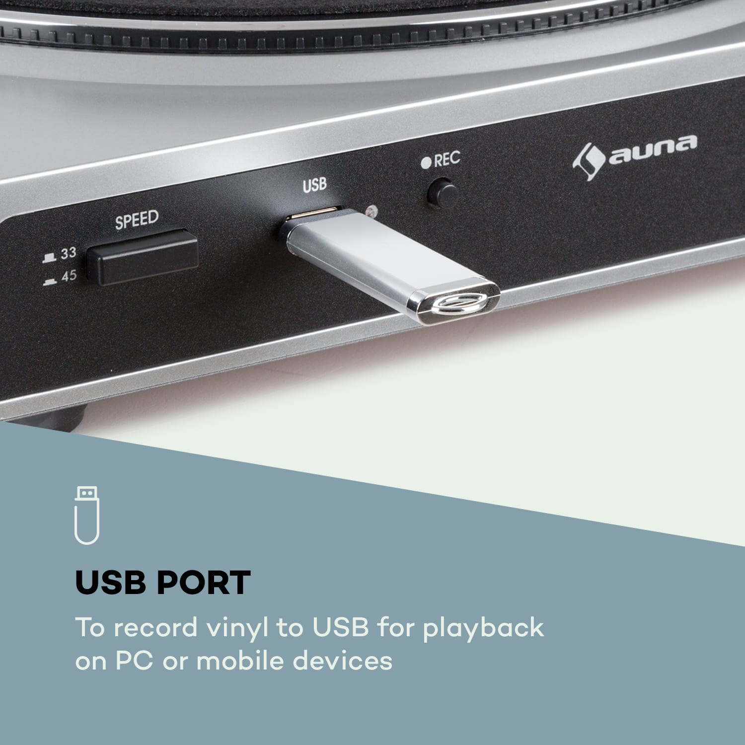Auna Fullmatic, plne automatický gramofón, USB, predzosilňovač, strieborný – Obrázok 3